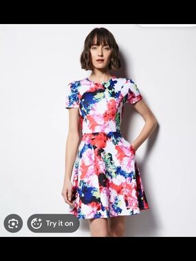 Milly For Design Nation Floral Dress in Red, Pink and Navy